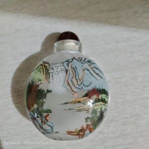 2- Vintage Reverse Painted Glass Snuff Bottle with Stopper